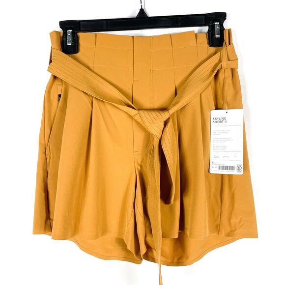 Athleta Skyline Short II Yellow High-Rise Belted Zip Pocket Pleated Sz 2 - Picture 3 of 10